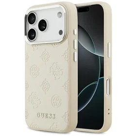 GUESS dėklas telefonui IPHONE 17 Pro suderinamas su Magnetine GUHMP17LPSPOSSSE (PU W/ Peony Hot Stamp Script) smėlinė