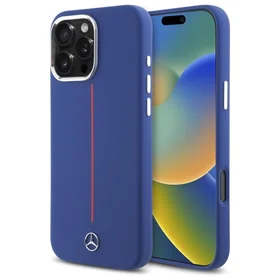 Mercedes silikoninis raudona juosta Magnetinis dėklas telefonui iPhone 16 Pro Max - tamsiai mėlynas