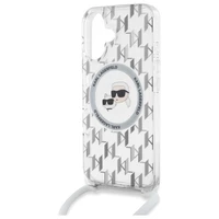 Karl Lagerfeld IML per petį monograminis Karl ir Choupette galvos MagSafe iPhone 16 dėklas - skaidrus