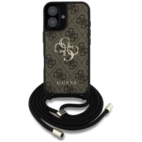 Guess 4G Big Logo Cord Stap dėklas telefonui iPhone 16 Plus - rudas