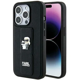Karl Lagerfeld Gripstand Saffiano Karl&Choupette Pins dėklas telefonui iPhone 13 Pro / 13 - juodas
