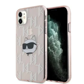 Karl Lagerfeld IML Choupette galvos ir monogramos dėklas iPhone 11 / Xr - rožinė