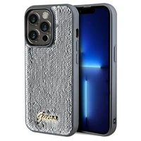 Guess Sequin Script Metal dėklas telefonui iPhone 14 Pro - sidabrinis
