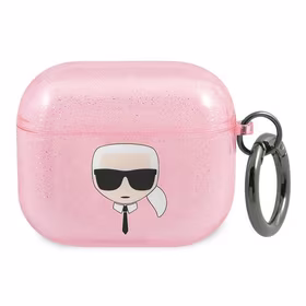 Karl Lagerfeld blizgus Karl's Head dėklas AirPods 3 ausinėms - rožinis