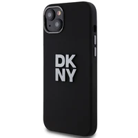 DKNY skystojo silikono metalinio logotipo dėklas telefonui iPhone 15 Plus / 14 Plus - juodas