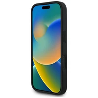 Guess Grained Hot Stamp Peony trikampio logotipo magnetinis dėklas telefonui iPhone 16 - juodas