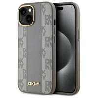 DKNY Odinis languotas mono raštas Magnetinis dėklas telefonui iPhone 15 Plus - smėlio spalvos