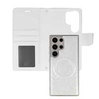 Glitter Magsafe knygos stiliaus dėklas Samsung Galaxy S22 Ultra sidabrinis