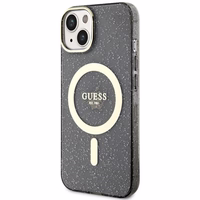 Guess GUHMP14MHCMCGK iPhone 14 Plus 6.7" juodas/juodas kietas dėklas Blizgučiai Auksas Magnetinis