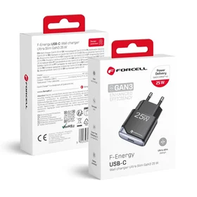 FORCELL F-ENERGY GaN III B125101-E itin plonas kelioninis įkroviklis 1 x Type C + USB A PD QC4.0 3A 25W juodas