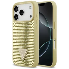 Guess Rhinestone Triangle Logo dėklas telefonui iPhone 17 Pro - auksinė