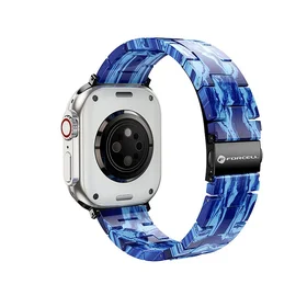FORCELL F-DESIGN FA04 marmuro tekstūros dervos dirželis APPLE Watch 42 / 44 / 45 / 49 mm mėlynas