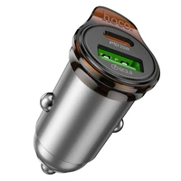 Automobilinis įkroviklis Hoco USB A + USB C PD QC3.0 43W NZ16A metalinis pilkas