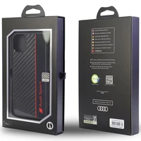 Audi Anglies pluošto juostelė iPhone 12/12 Pro 6.1" juodas/juodas kietas dėklas AUS-TPUPCIP12P-R8/D1-BK