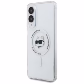 Karl Lagerfeld mygtuko Choupette galvos atspausdintas logotipas Magnetinis dėklas telefonui Samsung Galaxy S25 Edge - baltas