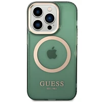 Dėklas Guess GUHMP14LHTCMA iPhone 14 Pro 6.1" žalia/chaki kietas dėklas Auksinis Kontūras Permatomas MagSafe