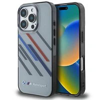 BMW Motosport IML atsitiktinės juostos iPhone 16 Pro dėklas - pilkas