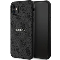 Guess GUHMN61G4GFRK iPhone 11 6.1" XR kietasis dėklas 4G Kolekcija Oda Metal Logo MagSafe - juodas