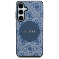 Dėklas telefonui Guess 4G Round Patch Classic Logo MagSafe Samsung Galaxy S25 Plus mėlynas