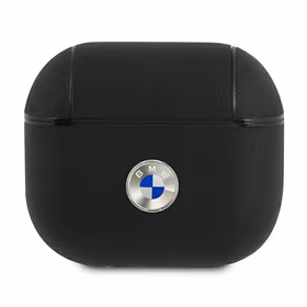BMW natūralios odos dėklas su sidabriniu logotipu AirPods 3 - juodas