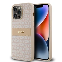 DKNY odinis mono juostelės ir metalinis logotipas dėklas iPhone 14 Pro - rožinis