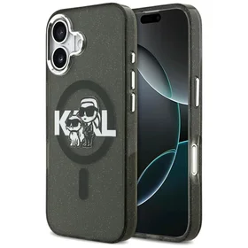 KARL LAGERFELD dėklas telefonui IPHONE 17, suderinamas su magnetiniu MagSafe (KLHMP17SHGKCGKBK, IML Glitter k&C Sketch Logo) juodas