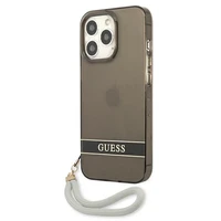 Guess GUHCP13LHTSGSK iPhone 13 Pro / 13 6.1" juodas/juodas kietas dėklas permatomas dirželis