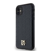 DKNY odinis monogramos raštas metalinis logotipas magnetinis dėklas iPhone 11 / Xr - juodas