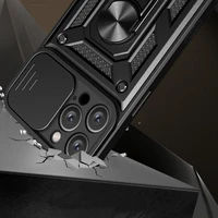 Hybrid Armor Camshield dėklas telefonui iPhone 16 Pro su kameros dangteliu ir stovu - juodas