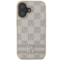 DKNY patikrinto rašto ir spausdintų dryžių dėklas telefonui iPhone 16 - rožinis