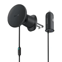 Magnetinis automobilinis telefono laikiklis Baseus CW01 prie ventiliacijos grotelių su automobiliniu USB-C įkrovikliu, 15W + 25W (juodas)