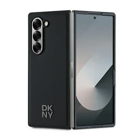 DKNY Magnetinis paprastas odinis metalinis dėklas su logotipu Samsung Galaxy Z Fold 6 - juodas