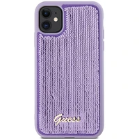 Guess Sequin Script Metal dėklas telefonui iPhone 11 / Xr - violetinis