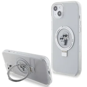 Karl Lagerfeld KLHMP15MHMRSKCH iPhone 15 Plus / 14 Plus 6.7" baltas/baltas kietas dėklas Žiedas stovas Karl&Choupette MagSafe