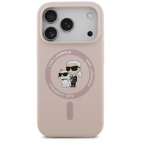 Karl Lagerfeld silikoninis Karl&Choupette žiedinis magnetinis dėklas telefonui iPhone 17 Pro - rožinis
