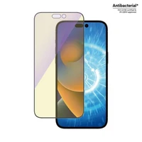 PanzerGlass Ultra-Wide Fit antibakterinis grūdintas stiklas su mėlynos šviesos filtru ir pozicionieriumi iPhone 14 Pro Max telefonui