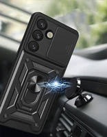 Hibridinis šarvuotas Camshield su kameros dangteliu ir metaliniu žiedu Samsung Galaxy S25 - juodas