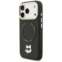 Karl Lagerfeld Big Strap Choupette metalinio logotipo Magnetinis dėklas telefonui iPhone 17 Pro - juodas