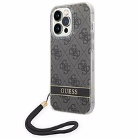Guess GUOHCP14LH4STK iPhone 14 Pro 6.1 "juodas / juodas kietas dėklas 4G spauda Dirželis