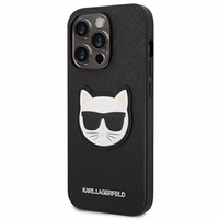 Karl Lagerfeld Saffiano Choupette Head Patch dėklas telefonui iPhone 14 Pro - juodas
