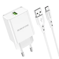 Įkroviklis Borofone BN5 18W USB-A + USB-A to USB-C cable 1.0m baltas