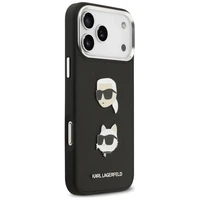 Karl Lagerfeld FW Grūdintas Karl & Choupette galvos ženkliukai ir logotipas iPhone 17 Pro Max dėklas - juodas