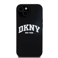 DKNY Skystas silikoninis dėklas MagSafe iPhone 15 / 14 / 13 su balto logotipo spauda - juodas (m)