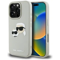 Karl Lagerfeld HC 3D guminis dvigubų galvų iPhone 16 Pro Max dėklas - smėlio spalvos
