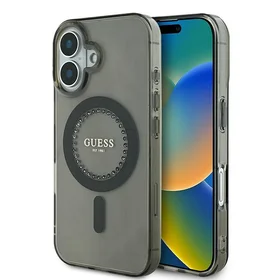 Guess IML Rhinestones Magnetinis dėklas telefonui iPhone 16 - juodas