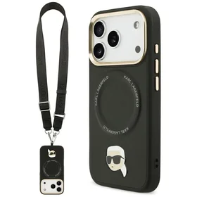 Karl Lagerfeld Big Strap Karl metalinio logotipo Magnetinis dėklas telefonui iPhone 17 Pro Max - juodas