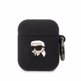 Karl Lagerfeld KLA2RUNIKK AirPods 1/2 dėklas juodas/juodas silikoninis Karl galva 3D