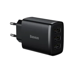 Baseus įkroviklis Compact 3 x USB juodas 17w