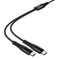 Kabelis 2in1 USB C į USB C+C Hoco 1 m X123 juodas