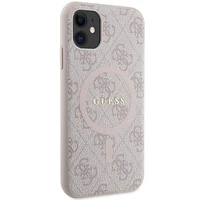 Guess GUHMN61G4GFRP iPhone 11 6.1" / Xr rožinis/rožinis kietas dėklas 4G kolekcija odinis metalinis logotipas Magnetinis